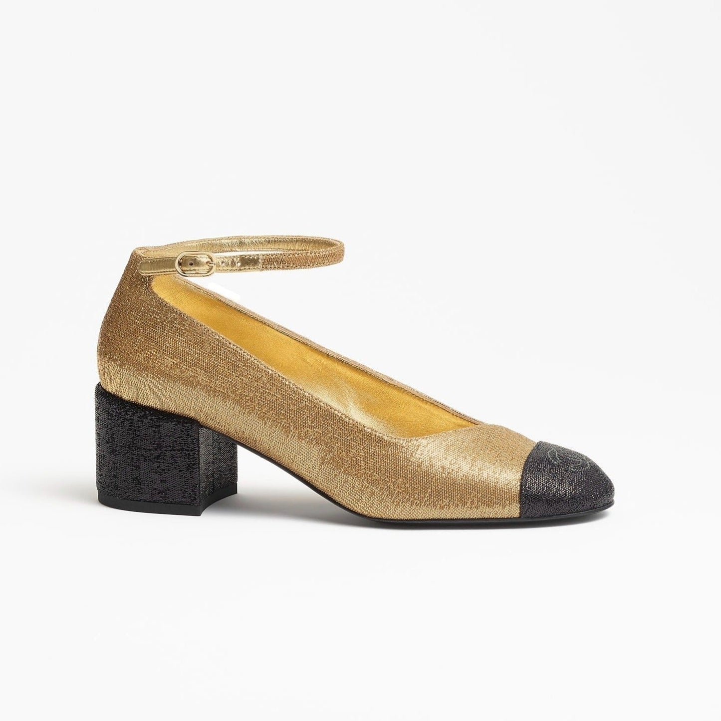MARY JANES GOLD BLACK FABRIC - 35
