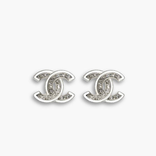 Chanel Stud Earrings Silver White And Crystal ABE867 B19263 NADDV