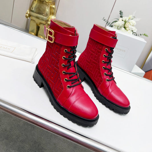 ЧОБОТИ BALMAIN 26S З ЧЕРВОНОЇ ТЕЛЯЧОЇ ШКІРИ ТА ЗАМШІ