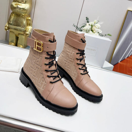 ЧОБОТИ BALMAIN 26S З НУДОВО-БЕЖЕВОЇ ТЕЛЯЧОЇ ШКІРИ ТА ЗАМШІ