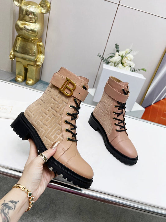 ЧОБОТИ BALMAIN 26S З НУДОВО-БЕЖЕВОЇ ТЕЛЯЧОЇ ШКІРИ ТА ЗАМШІ