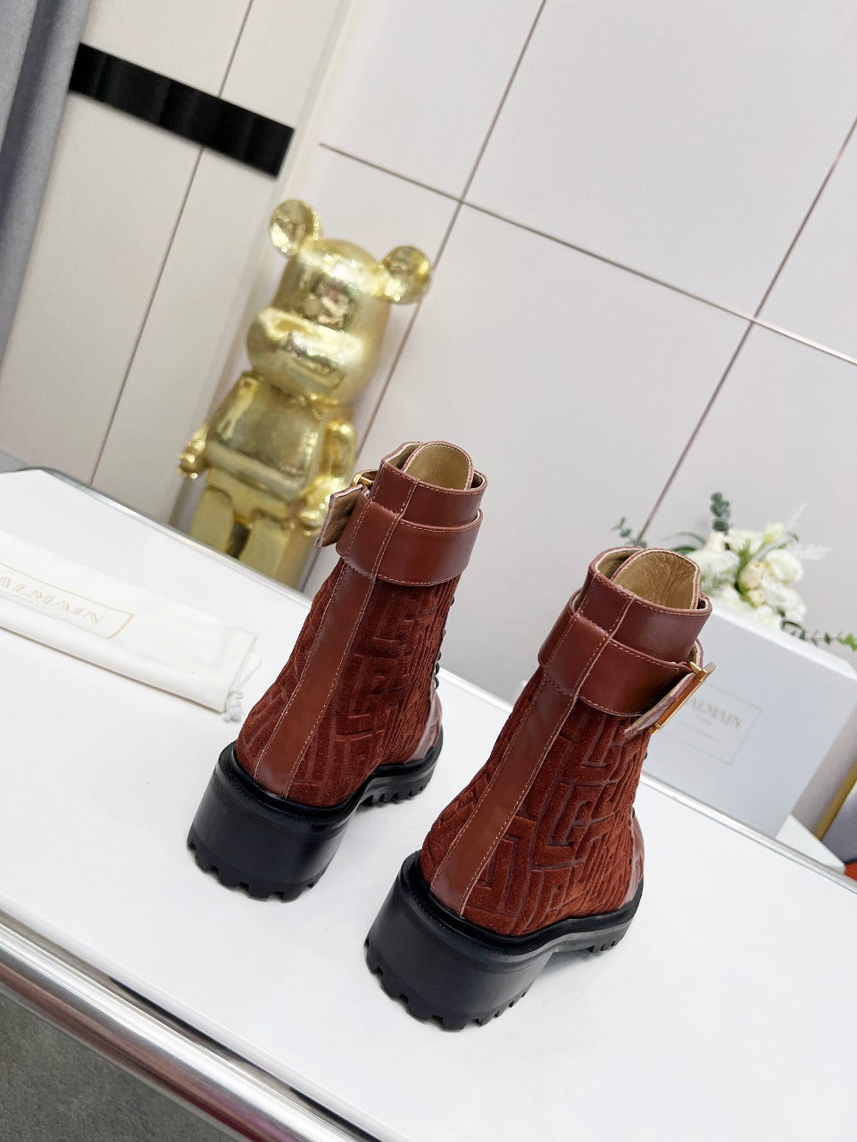 Черевики BALMAIN 26S з телячої шкіри та замші кольору іржі
