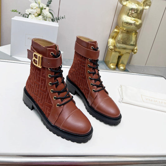 Черевики BALMAIN 26S з телячої шкіри та замші кольору іржі