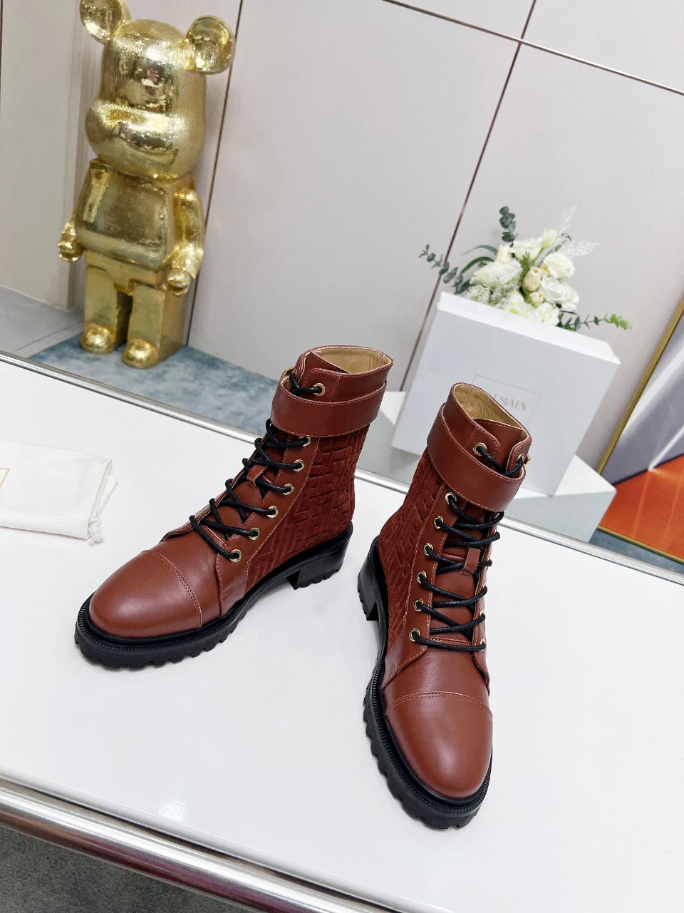 Черевики BALMAIN 26S з телячої шкіри та замші кольору іржі