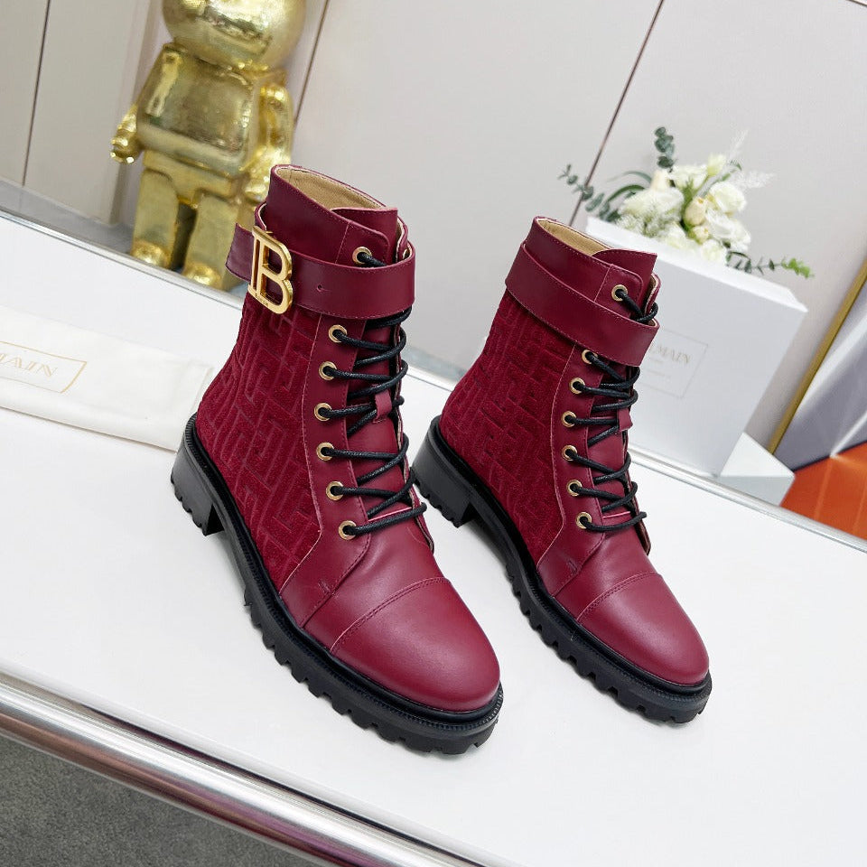 ЧОБОТИ BALMAIN 26S З ТЕМНО-ЧЕРВОНОЇ ТЕЛЯЧОЇ ШКІРИ ТА ЗАМШІ