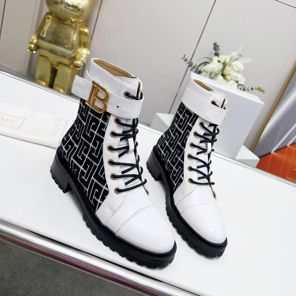 ЧОБОТИ BALMAIN 26S З БІЛОЇ ТЕЛЯЧОЇ ШКІРИ ТА ЧОРНОЇ ВОВНИ