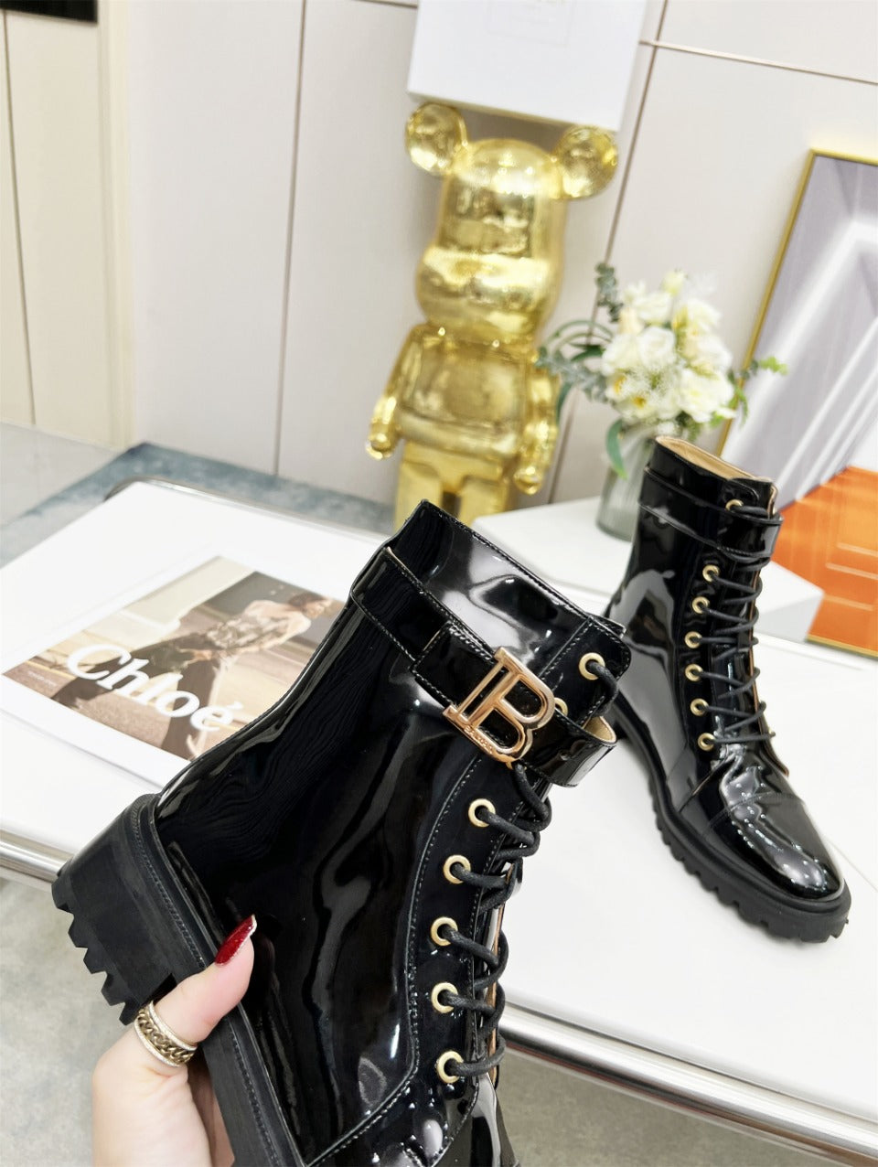 ЧЕРЕВИКИ BALMAIN 26S З ЧОРНОЇ ГЛЯНЦЕВОЇ ТЕЛЯЧОЇ ШКІРИ
