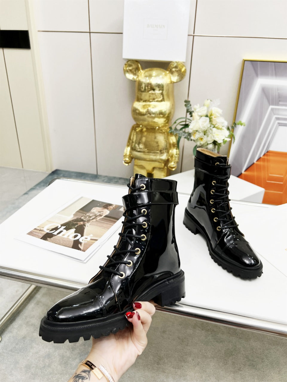 ЧЕРЕВИКИ BALMAIN 26S З ЧОРНОЇ ГЛЯНЦЕВОЇ ТЕЛЯЧОЇ ШКІРИ