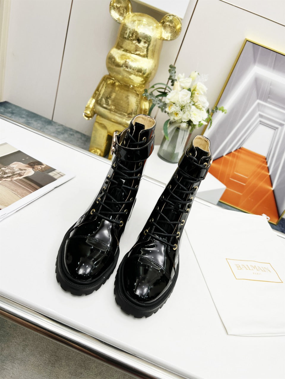 ЧЕРЕВИКИ BALMAIN 26S З ЧОРНОЇ ГЛЯНЦЕВОЇ ТЕЛЯЧОЇ ШКІРИ