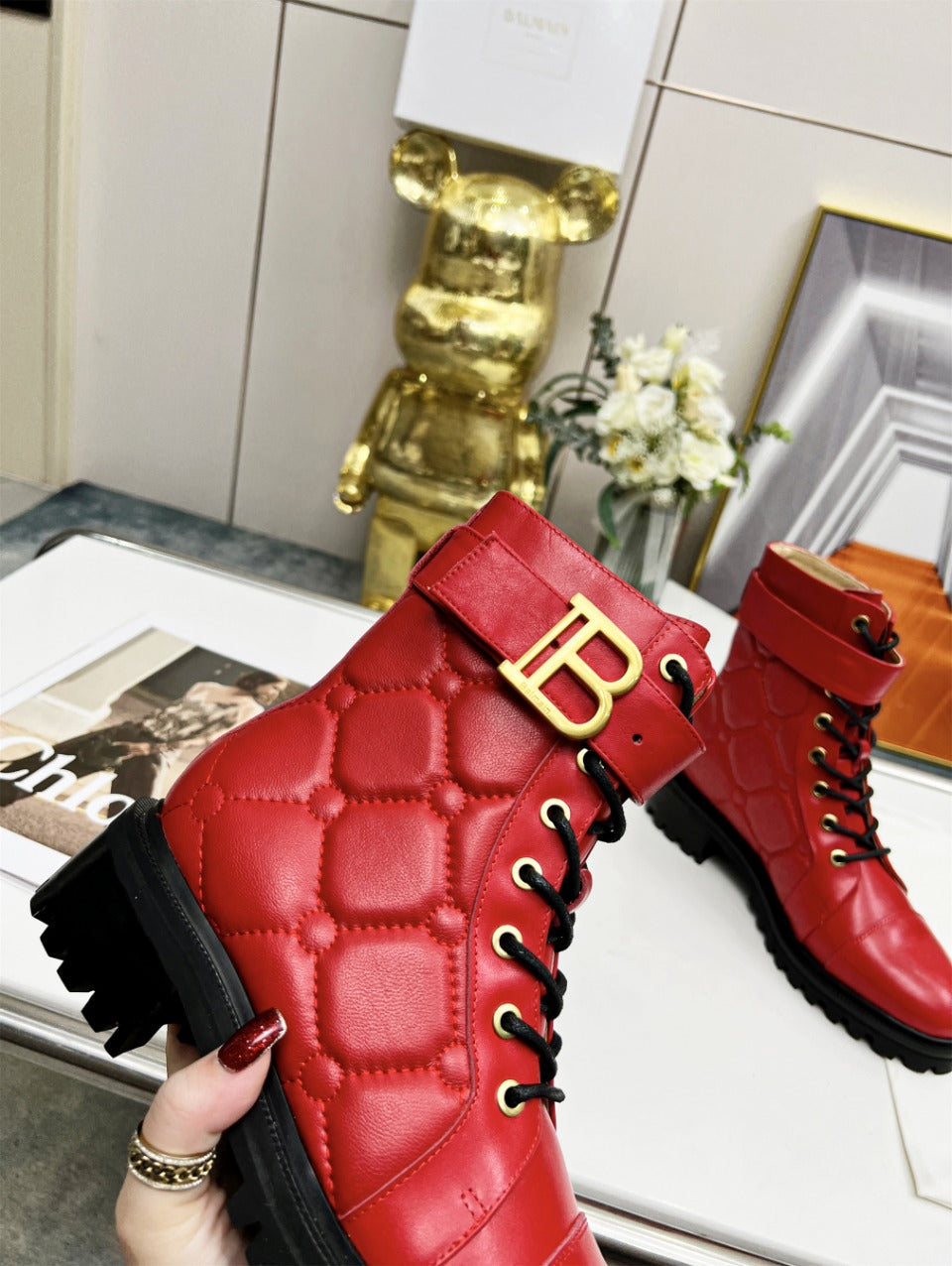 БОЙОВІ ЧЕРЕВИКИ BALMAIN 26S З ЧЕРВОНОЇ ТЕЛЯЧОЇ ШКІРИ