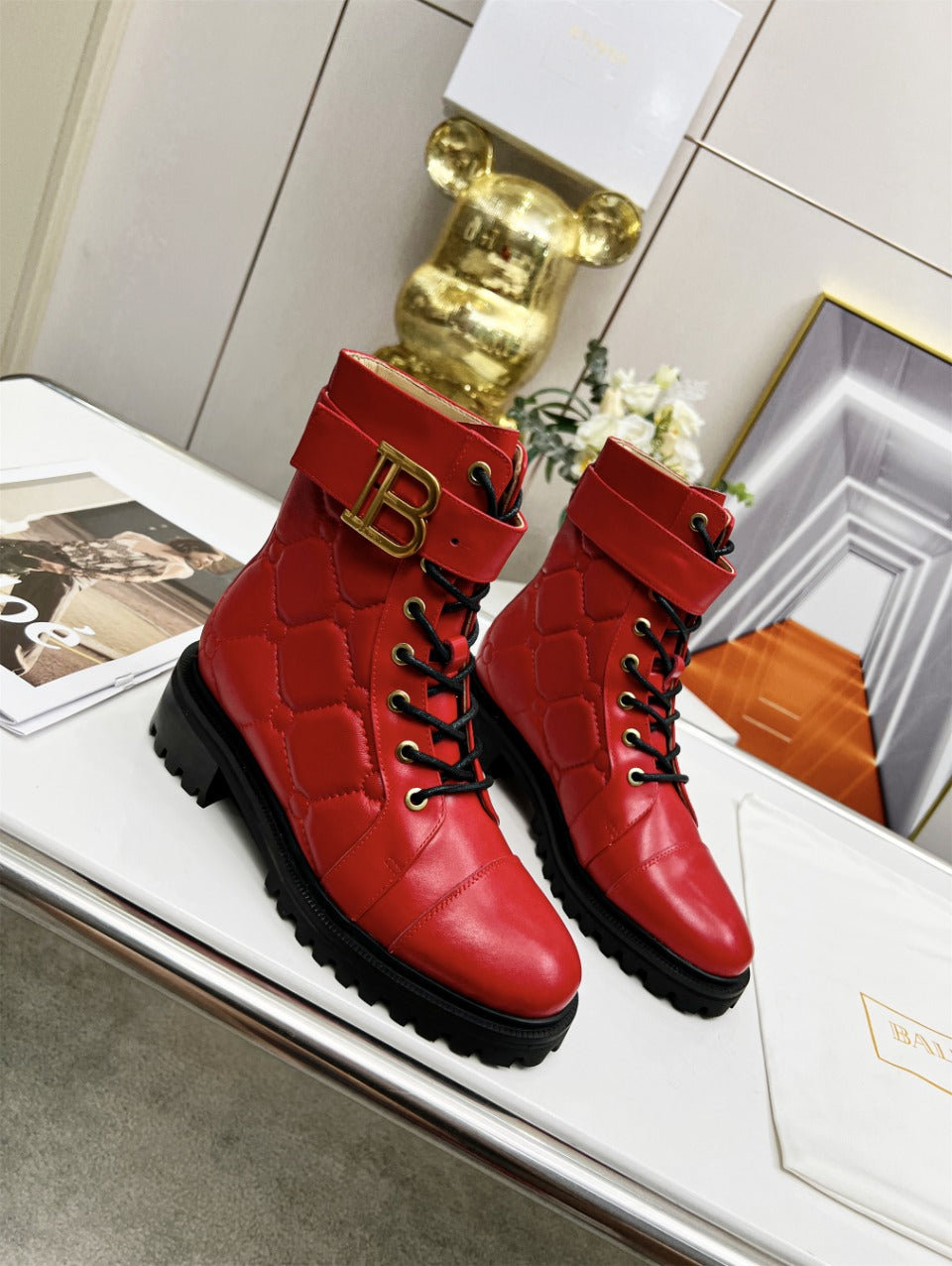 БОЙОВІ ЧЕРЕВИКИ BALMAIN 26S З ЧЕРВОНОЇ ТЕЛЯЧОЇ ШКІРИ