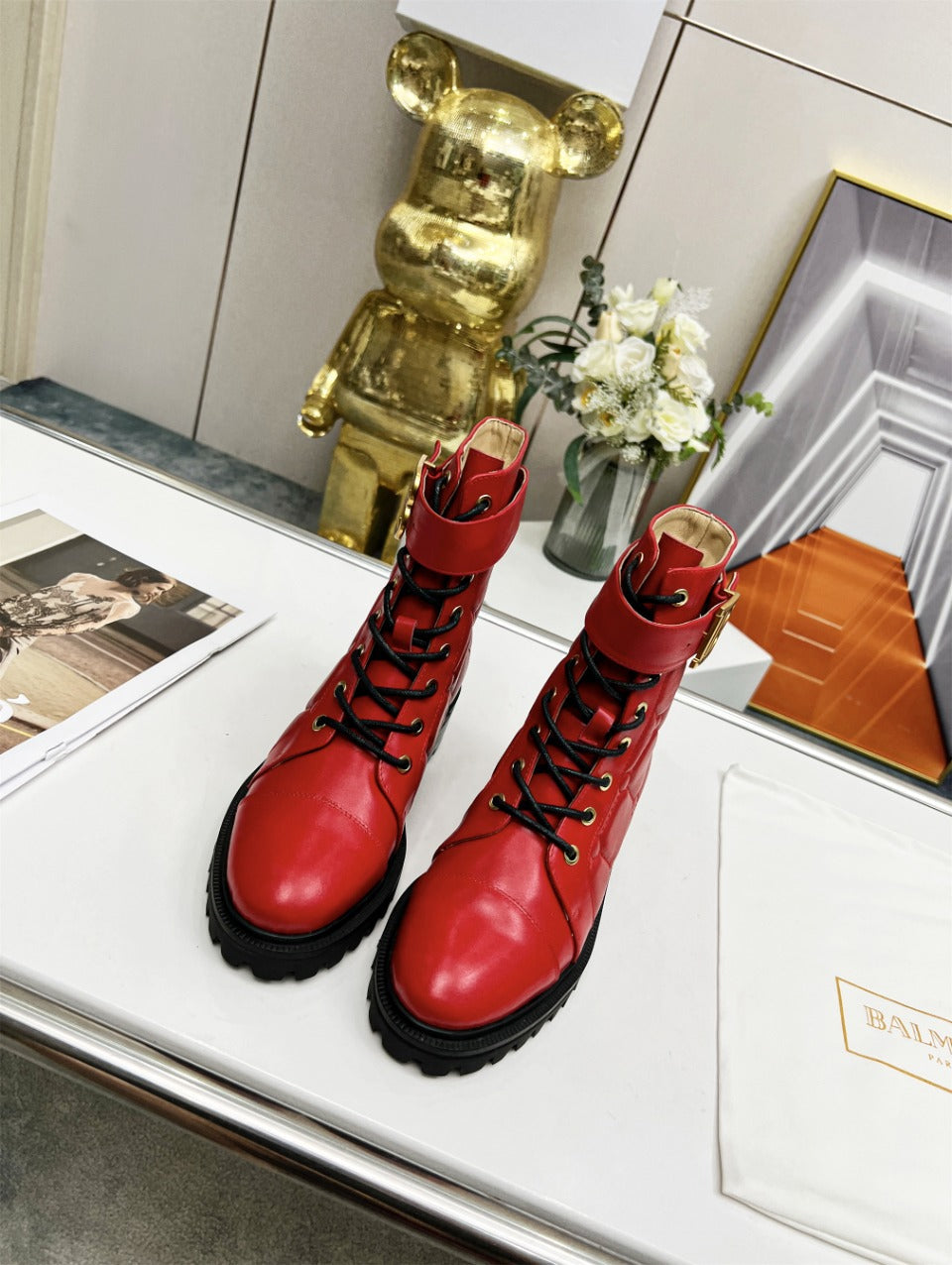 БОЙОВІ ЧЕРЕВИКИ BALMAIN 26S З ЧЕРВОНОЇ ТЕЛЯЧОЇ ШКІРИ