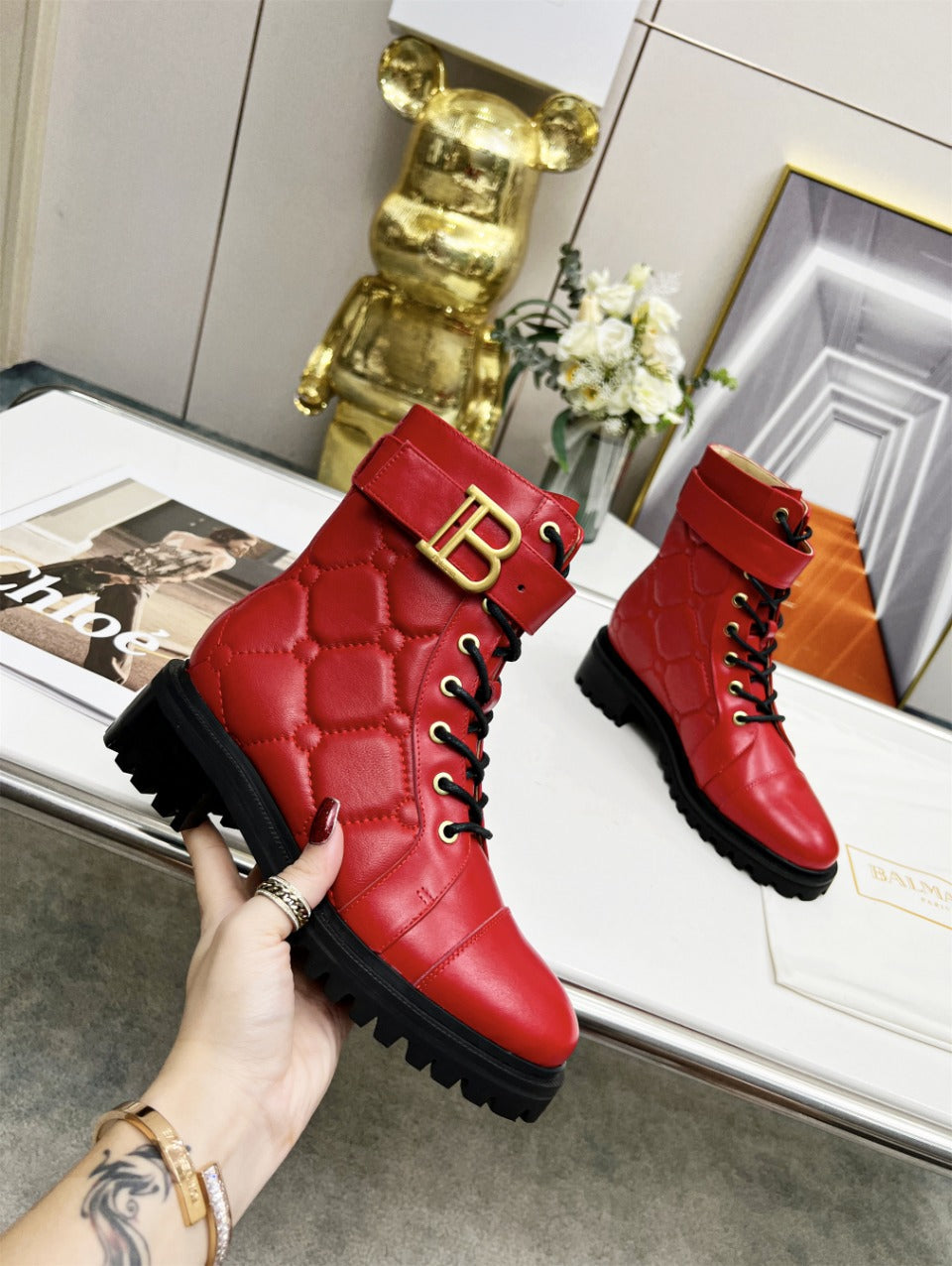 БОЙОВІ ЧЕРЕВИКИ BALMAIN 26S З ЧЕРВОНОЇ ТЕЛЯЧОЇ ШКІРИ