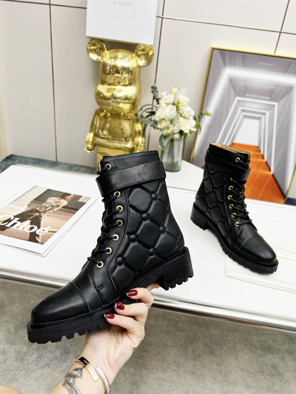 ЧЕРЕВИКИ BALMAIN 26S COMBAT З ЧОРНОЇ ТЕЛЯЧОЇ ШКІРИ