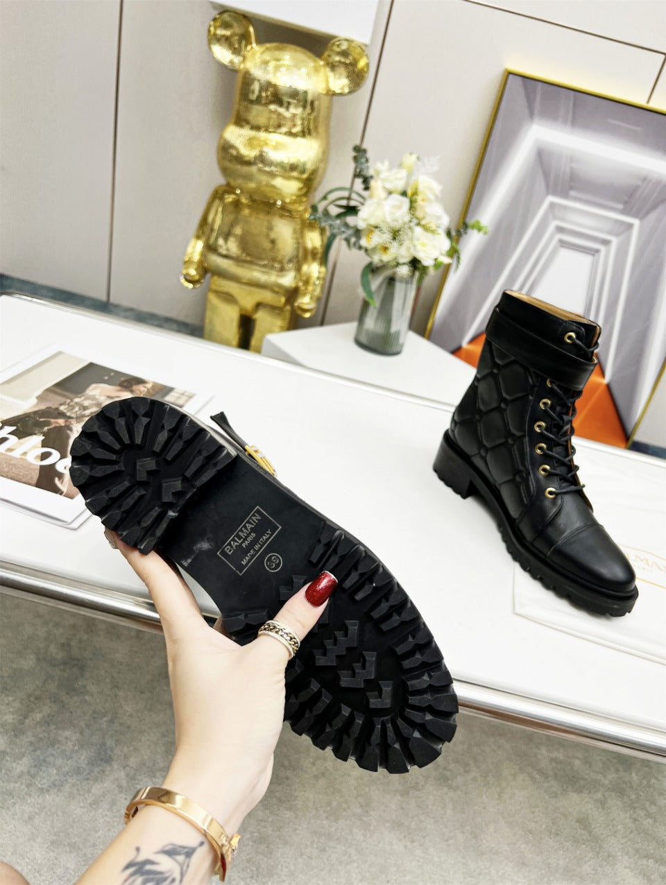 ЧЕРЕВИКИ BALMAIN 26S COMBAT З ЧОРНОЇ ТЕЛЯЧОЇ ШКІРИ