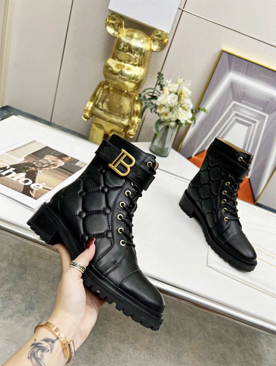 ЧЕРЕВИКИ BALMAIN 26S COMBAT З ЧОРНОЇ ТЕЛЯЧОЇ ШКІРИ