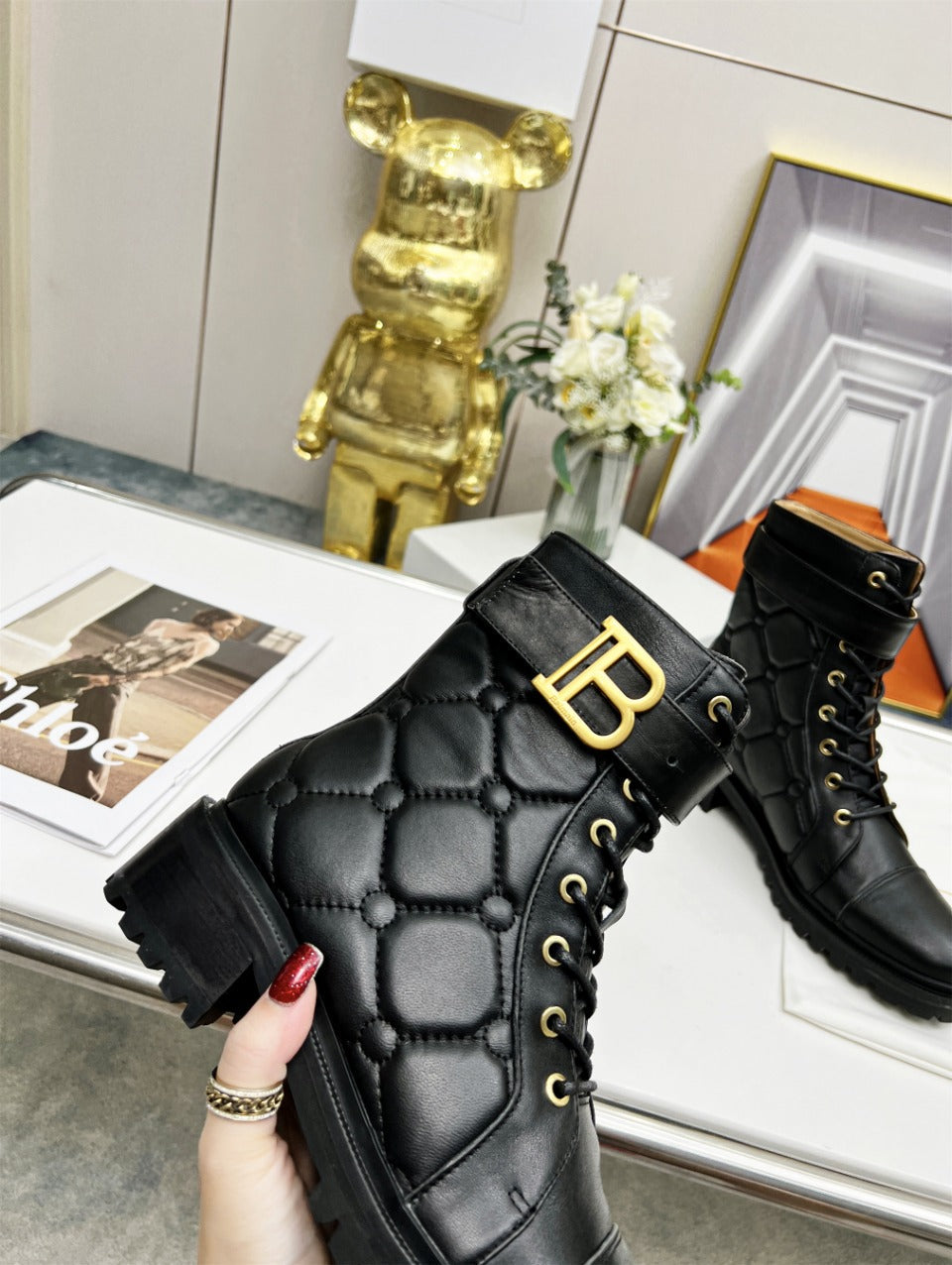 ЧЕРЕВИКИ BALMAIN 26S COMBAT З ЧОРНОЇ ТЕЛЯЧОЇ ШКІРИ