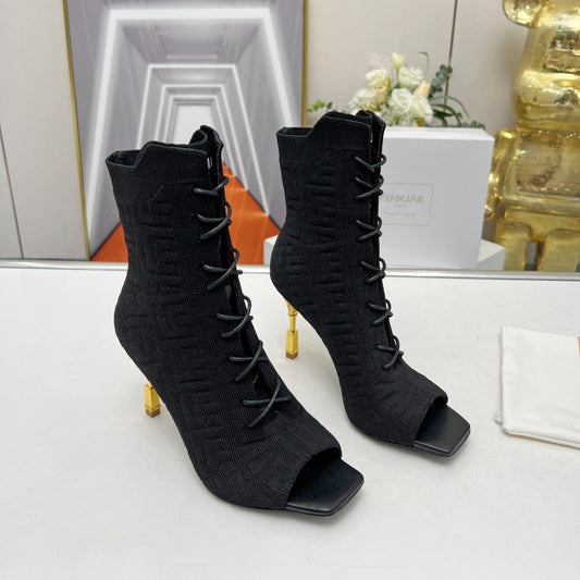 BALMAIN 26S ЧЕРЕВИКИ НА ШНУРІВЦІ З ВІДКРИТИМ НОСКОМ 95 ММ З ЧОРНОГО FLYKNIT