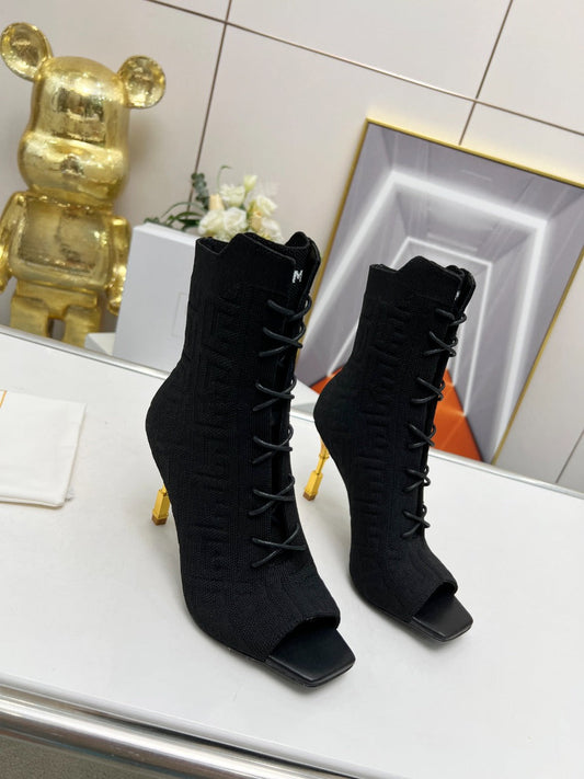 BALMAIN 26S ЧЕРЕВИКИ НА ШНУРІВЦІ З ВІДКРИТИМ НОСКОМ 95 ММ З ЧОРНОГО FLYKNIT
