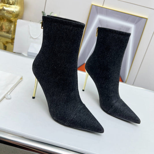 ЧОБОТИ BALMAIN 26S 95 ММ З ЧОРНОГО ДЕНІМУ