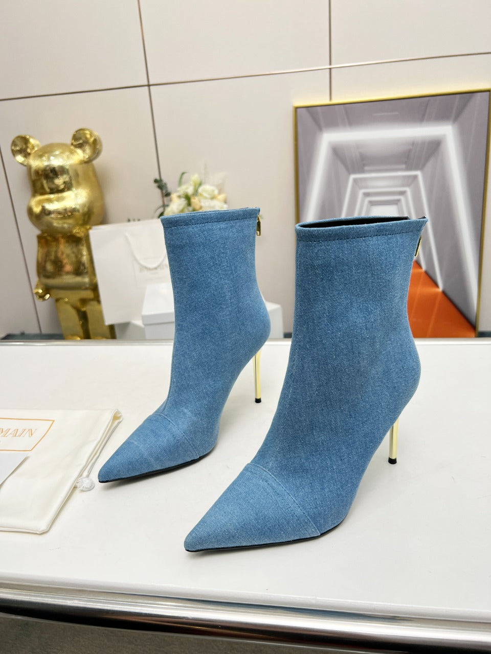 BALMAIN 26S ЧОБОТИ 95 ММ З СИНЬОГО ДЕНІМУ