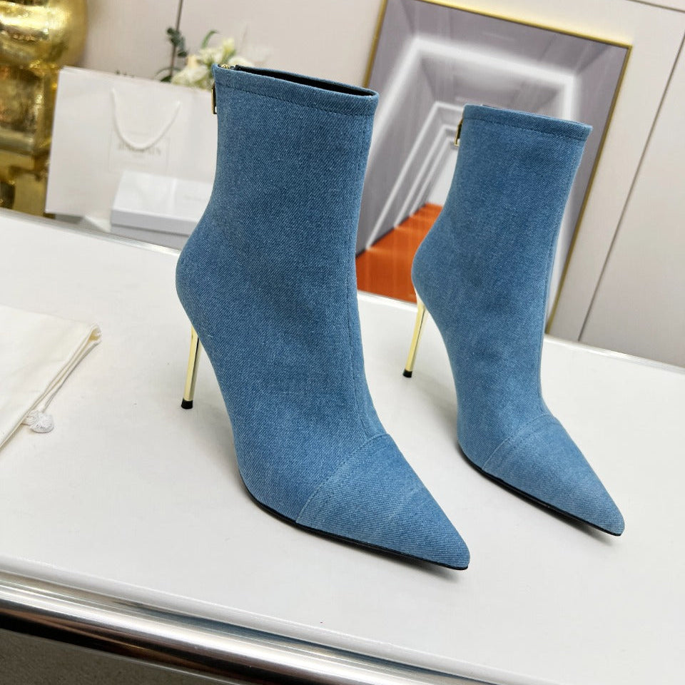 BALMAIN 26S ЧОБОТИ 95 ММ З СИНЬОГО ДЕНІМУ