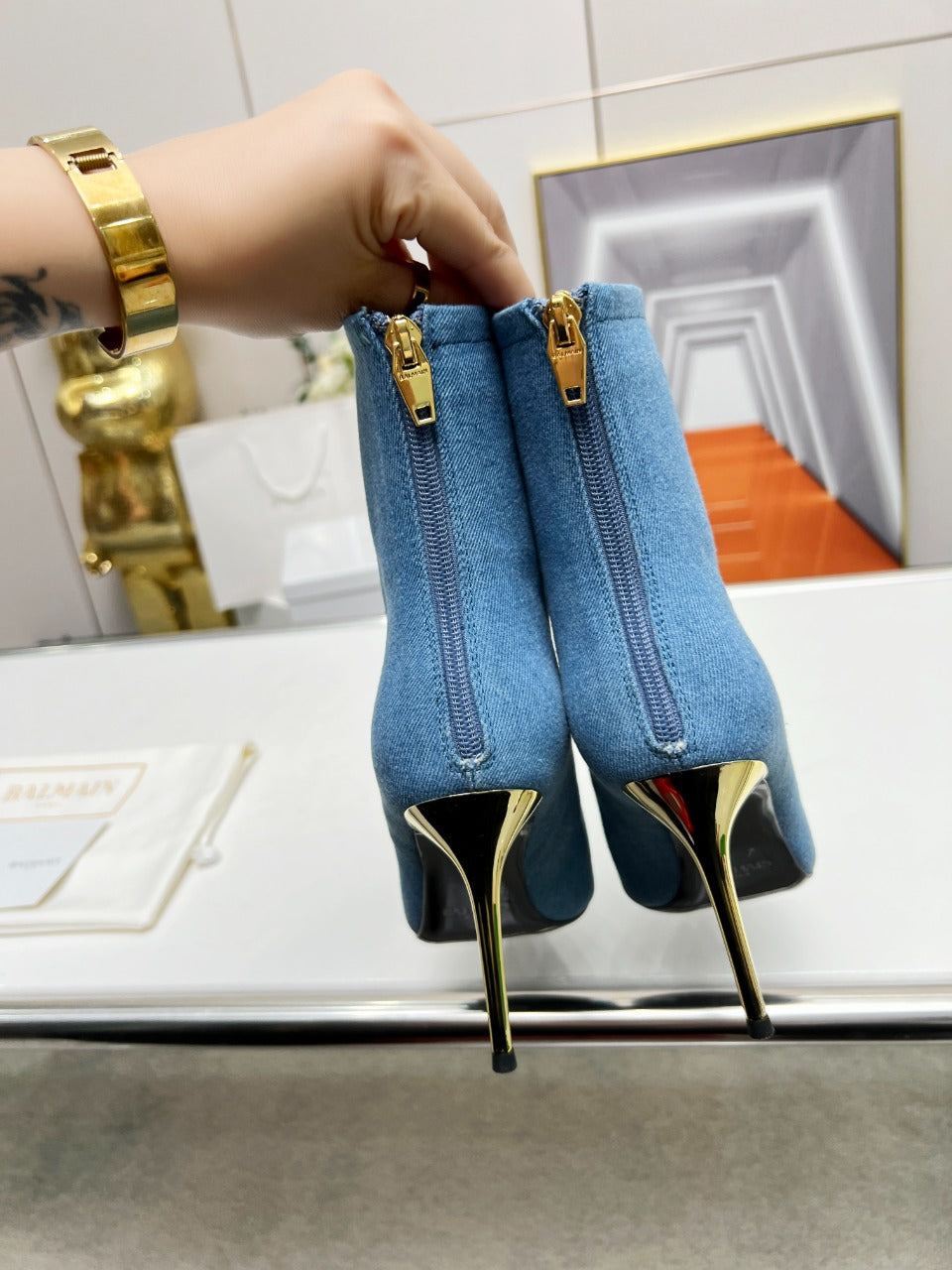 BALMAIN 26S ЧОБОТИ 95 ММ З СИНЬОГО ДЕНІМУ