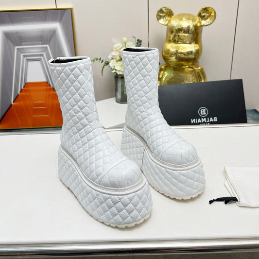 ЧОБОТИ-ПЛАТФОРМИ BALMAIN 26S 100 ММ З БІЛОЇ ОВЧИНИ