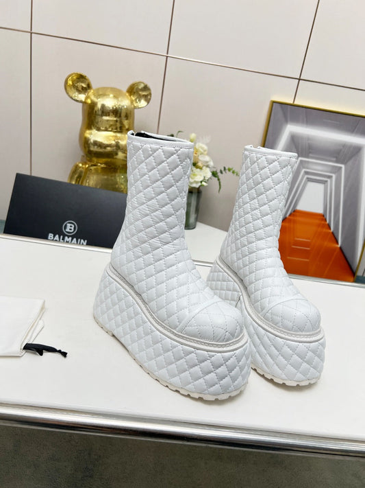 ЧОБОТИ-ПЛАТФОРМИ BALMAIN 26S 100 ММ З БІЛОЇ ОВЧИНИ