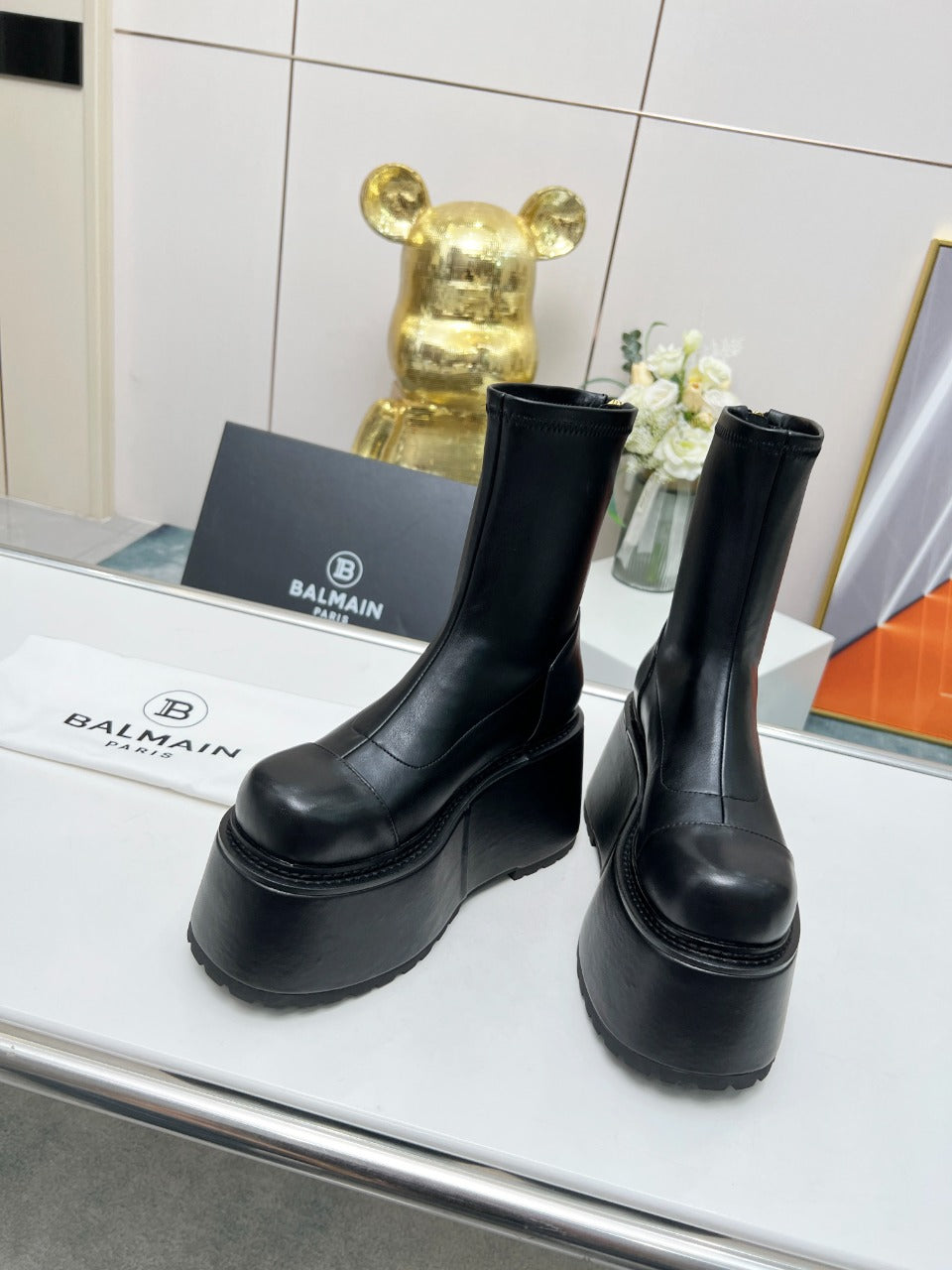 ЧЕРЕВИКИ BALMAIN 26S НА ПЛАТФОРМІ, 100 ММ, З ЧОРНОЇ ТЕЛЯЧОЇ ШКІРИ