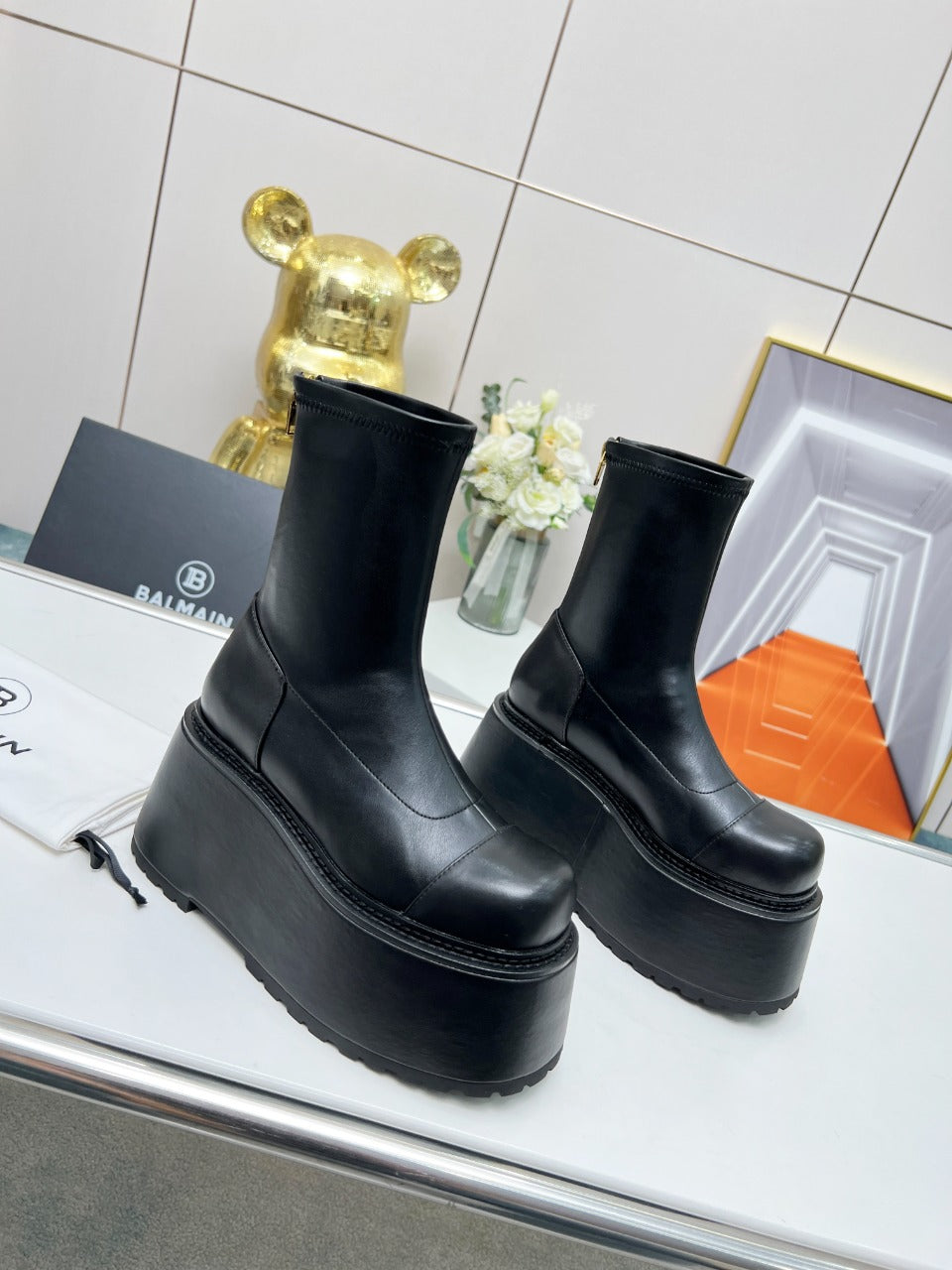 ЧЕРЕВИКИ BALMAIN 26S НА ПЛАТФОРМІ, 100 ММ, З ЧОРНОЇ ТЕЛЯЧОЇ ШКІРИ