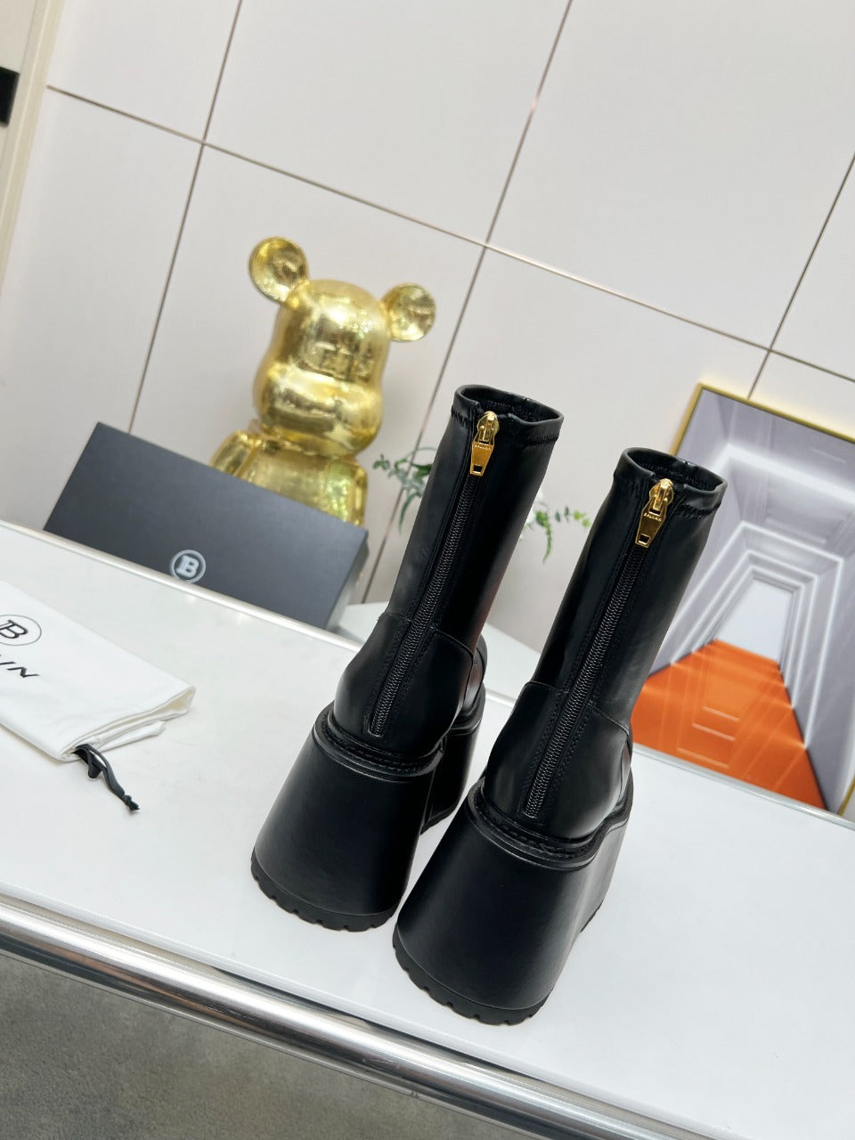 ЧЕРЕВИКИ BALMAIN 26S НА ПЛАТФОРМІ, 100 ММ, З ЧОРНОЇ ТЕЛЯЧОЇ ШКІРИ