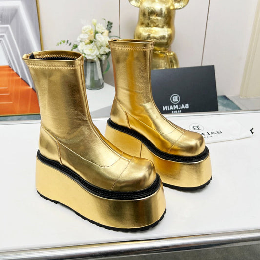 ЧЕРЕВИКИ BALMAIN 26S НА ПЛАТФОРМІ, 100 ММ, ІЗ ЗОЛОТИСТОЇ МЕТАЛІЗОВАНОЇ ТЕЛЯЧОЇ ШКІРИ
