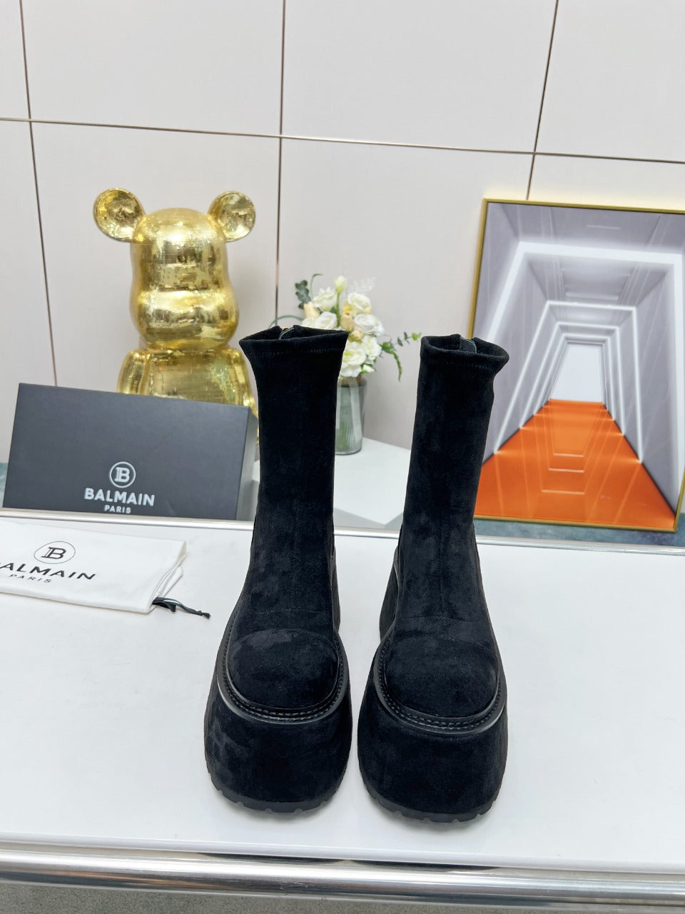 ЧОБОТИ-ПЛАТФОРМИ BALMAIN 26S 100 ММ ІЗ ЧОРНОЇ ЗАМШІ