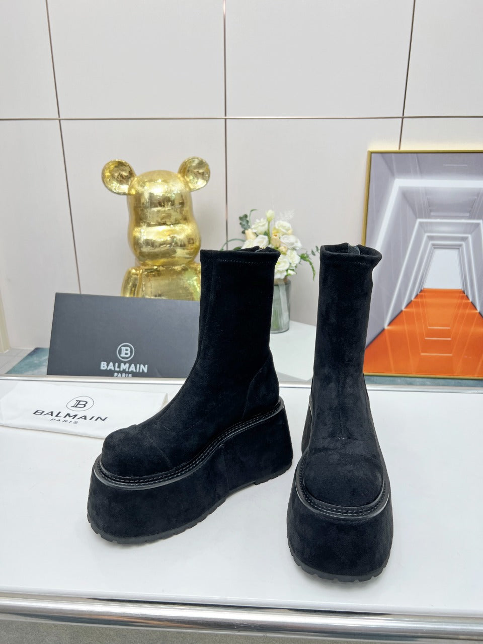 ЧОБОТИ-ПЛАТФОРМИ BALMAIN 26S 100 ММ ІЗ ЧОРНОЇ ЗАМШІ