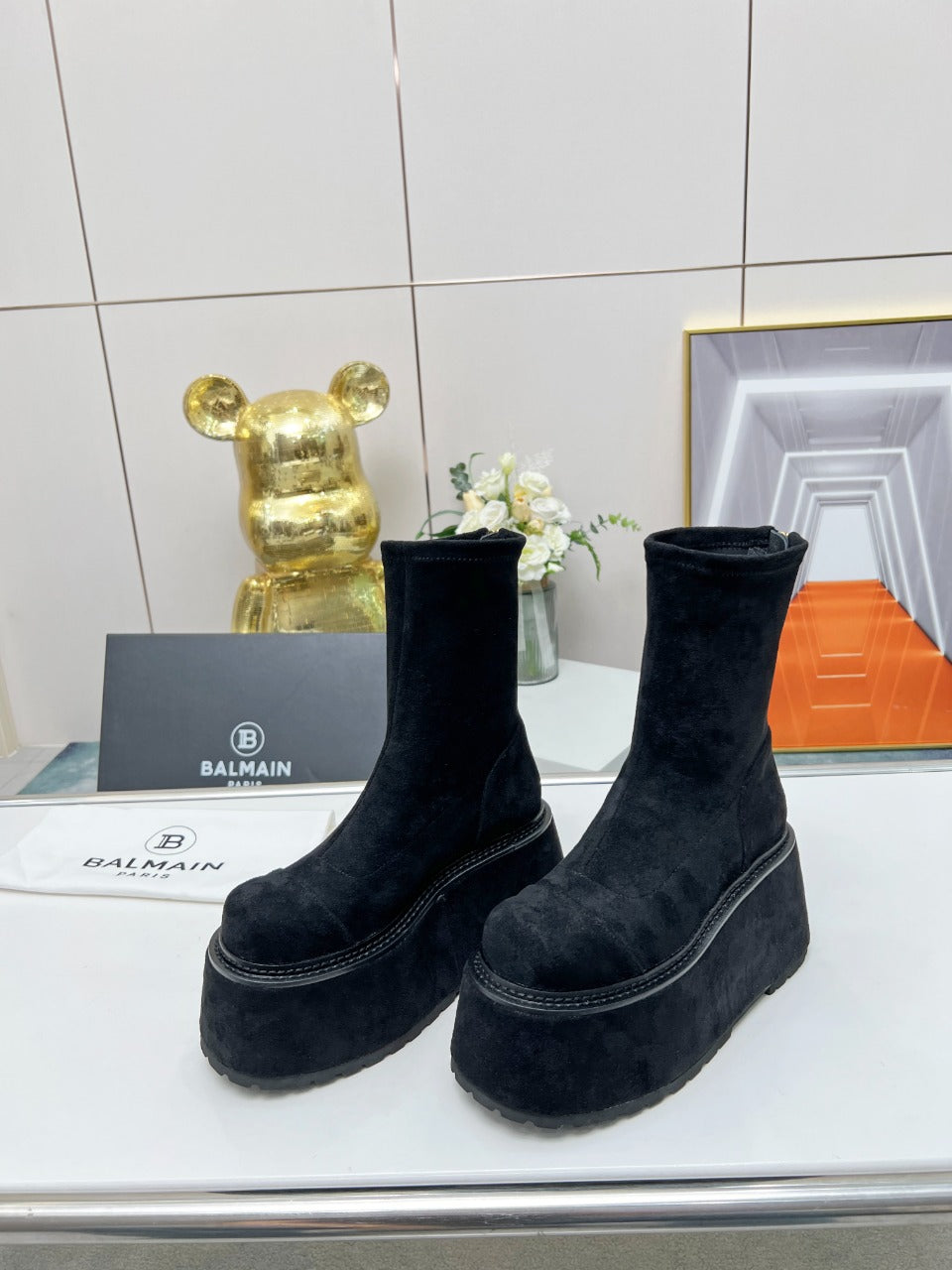 ЧОБОТИ-ПЛАТФОРМИ BALMAIN 26S 100 ММ ІЗ ЧОРНОЇ ЗАМШІ