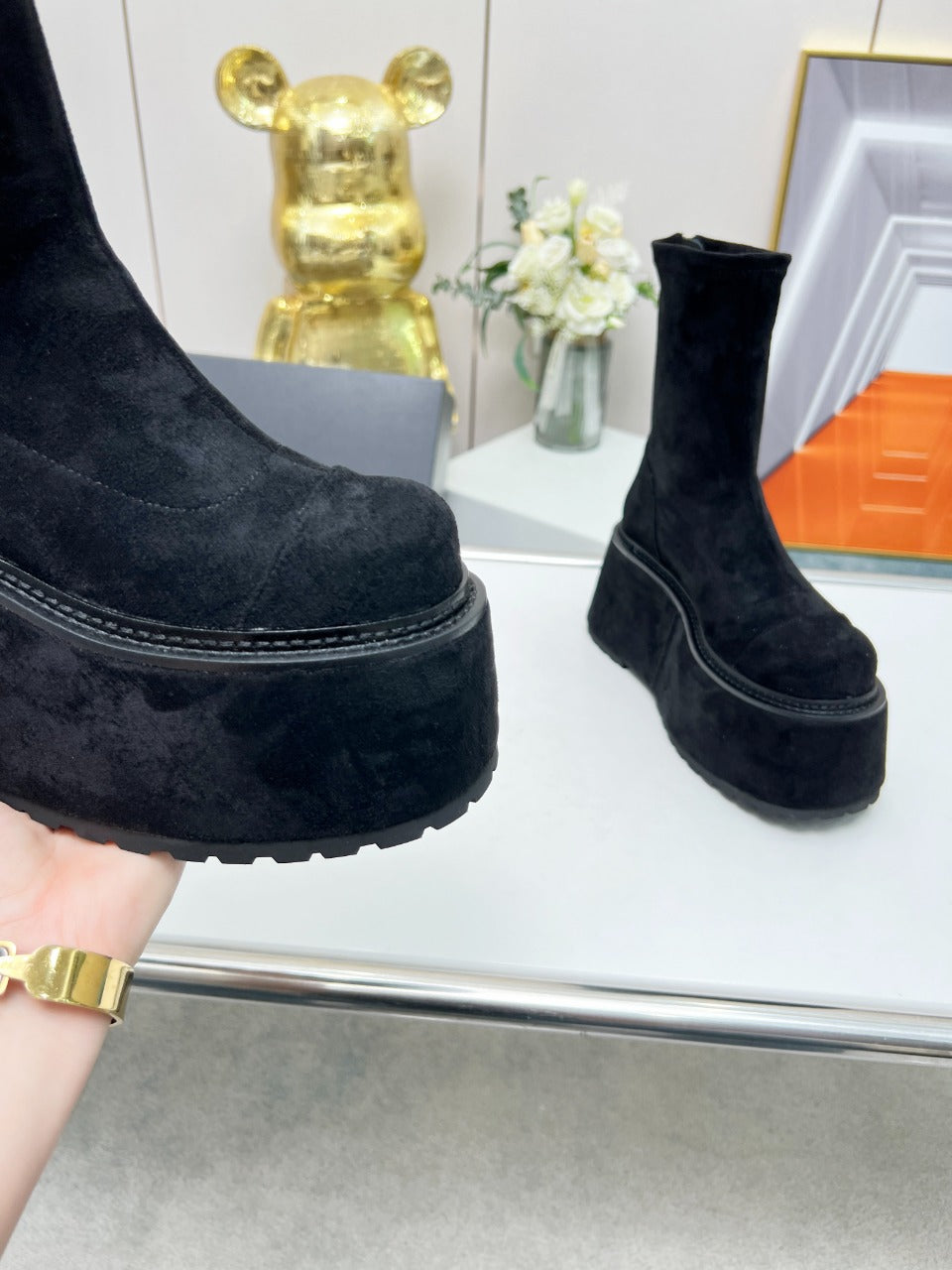ЧОБОТИ-ПЛАТФОРМИ BALMAIN 26S 100 ММ ІЗ ЧОРНОЇ ЗАМШІ
