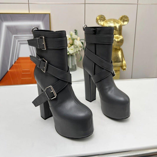 SL ANKLE BUCKLE BOOT PLATFORM BLACK CALFSKIN - 35