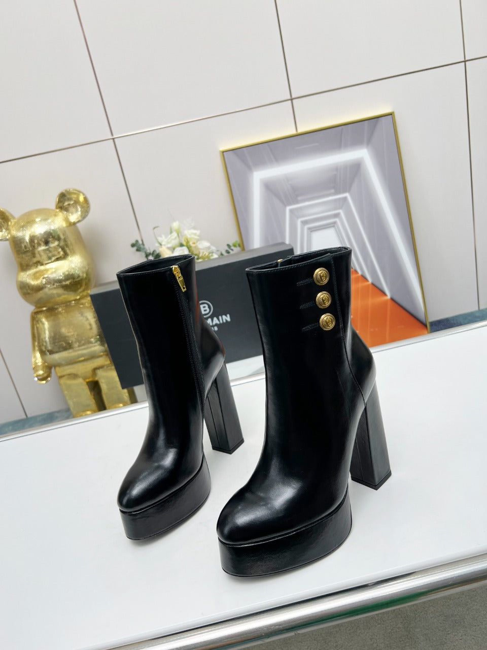 ЧОБОТИ BALMAIN 26S З ЧОРНОЇ ТЕЛЯЧОЇ ШКІРИ, 135 ММ
