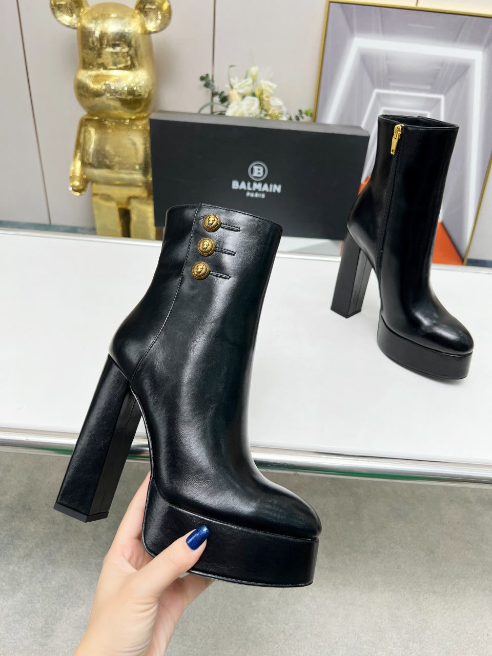 ЧОБОТИ BALMAIN 26S З ЧОРНОЇ ТЕЛЯЧОЇ ШКІРИ, 135 ММ