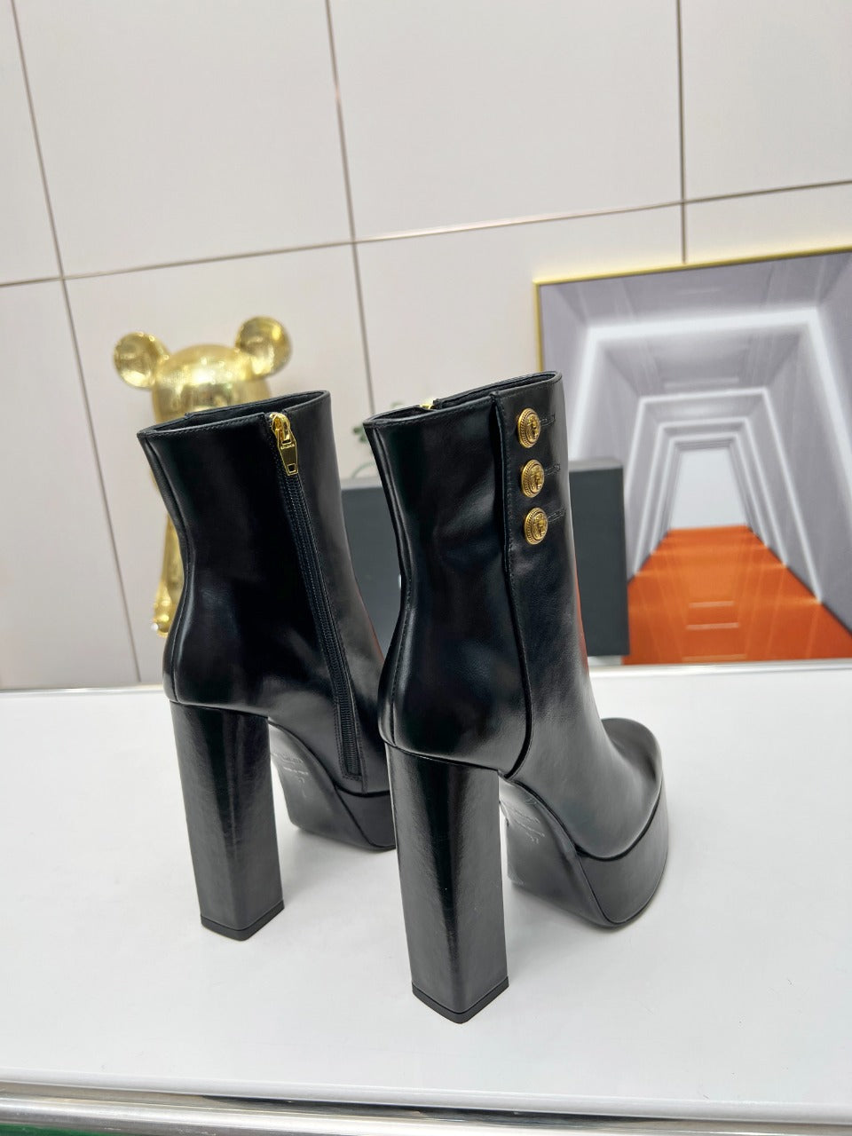 ЧОБОТИ BALMAIN 26S З ЧОРНОЇ ТЕЛЯЧОЇ ШКІРИ, 135 ММ