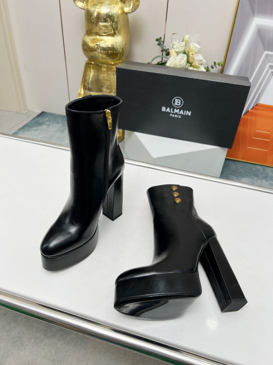 ЧОБОТИ BALMAIN 26S З ЧОРНОЇ ТЕЛЯЧОЇ ШКІРИ, 135 ММ