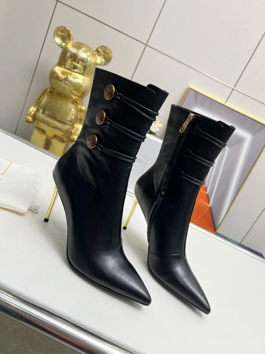 ЧОБОТИ BALMAIN 26S НА ВИСОКИХ ПІДБОРАХ 95 ММ З ЧОРНОЇ ОВЕЧОЇ ШКІРИ