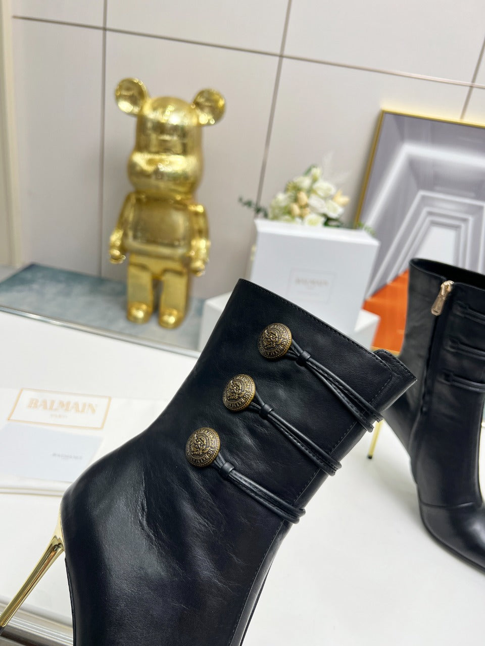 ЧОБОТИ BALMAIN 26S НА ВИСОКИХ ПІДБОРАХ 95 ММ З ЧОРНОЇ ОВЕЧОЇ ШКІРИ