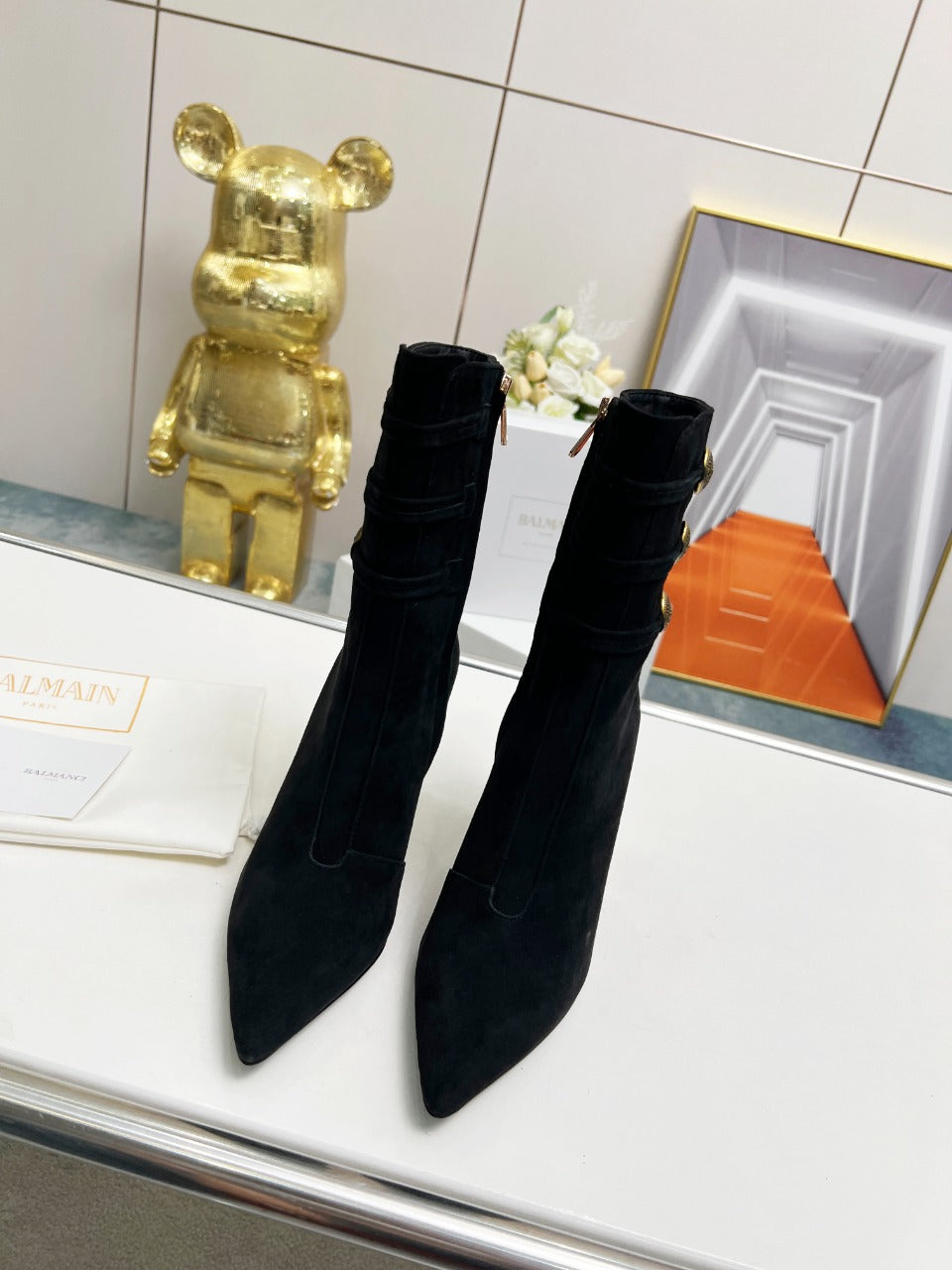 ЧОБОТИ BALMAIN 26S НА ВИСОКИХ ПІДБОРАХ 95 ММ З ЧОРНОЇ ЗАМШІ