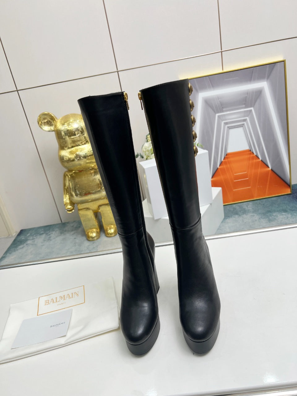 ЧОБОТИ-ТРУБИ BALMAIN 26S, 115 ММ, З ЧОРНОЇ ТЕЛЯЧОЇ ШКІРИ