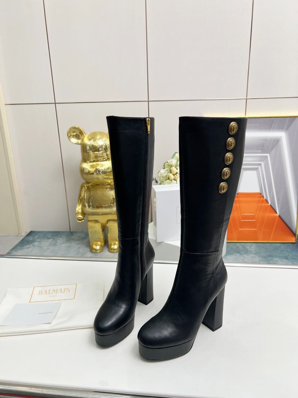 ЧОБОТИ-ТРУБИ BALMAIN 26S, 115 ММ, З ЧОРНОЇ ТЕЛЯЧОЇ ШКІРИ