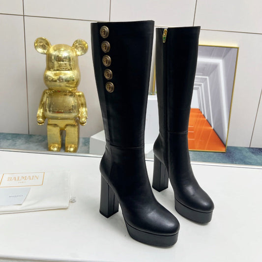 ЧОБОТИ-ТРУБИ BALMAIN 26S, 115 ММ, З ЧОРНОЇ ТЕЛЯЧОЇ ШКІРИ