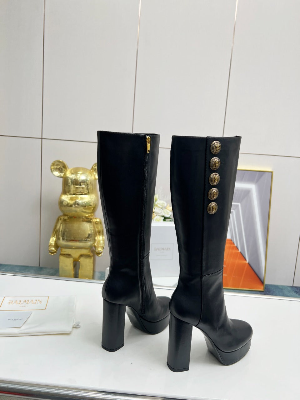 ЧОБОТИ-ТРУБИ BALMAIN 26S, 115 ММ, З ЧОРНОЇ ТЕЛЯЧОЇ ШКІРИ