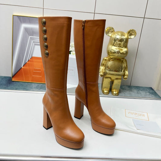 ВИСОКІ ЧОБОТИ BALMAIN 26S 115 ММ З КОРИЧНЕВОЇ ТЕЛЯЧОЇ ШКІРИ